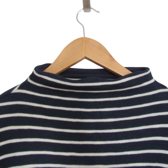 Madewell Gathered Sleeve Mockneck Top in Stripe XL Navy Blue White Puff Sleeve - Picture 3 of 9